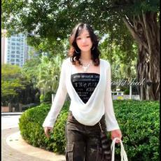 批发【官图天丝】春季新款修身显瘦<b class='q'>长袖</b><b class='q'>T</b><b class='q'>恤</b>女韩版纯欲风两件套上衣ins