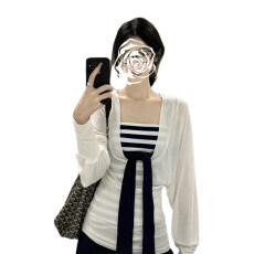 批发【官图莱雅消光】夏季新款纯色罩衫长袖T恤女修身显瘦两件套上衣