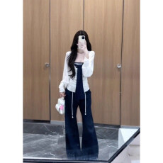 批发【官图莱雅消光】夏季新款罩衫长袖T恤女修身显瘦辣妹两件套上衣