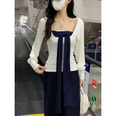 批发【官图莱雅消光】美式复古辣妹罩衫长袖T恤女修身显瘦两件套上衣