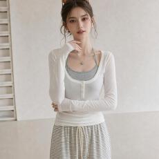 批发【官图人棉1*1】<b class='q'>欧美</b>纯色长袖<b class='q'>T</b><b class='q'>恤</b>女潮流设计感内搭修身显瘦上衣潮