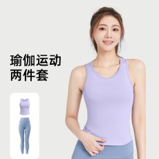批发天猫抖音质量蜜桃瑜伽套装一体式固定紧身防走光不跑杯运动套装女