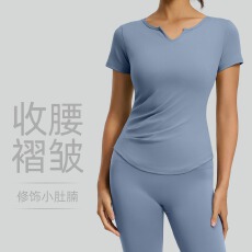 天猫抖音质量运动套装裸感健身褶皱T恤百搭运动上衣跑步瑜伽套装