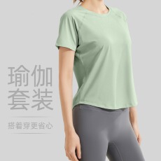 批发(实拍) 新款春<b class='q'>夏</b>休闲套装网纱罩衫T恤高腰运动紧身裤显瘦健身套装
