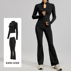 跨境高腰提臀瑜伽裤裸感阔腿微喇健身普拉提运动瑜伽喇叭裤套装