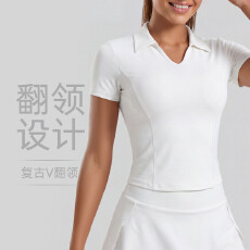 批发2026<b class='q'>欧美</b>跨境新款翻领运动短袖修身显瘦纯色瑜伽服上衣<b class='q'>T</b><b class='q'>恤</b><b class='q'>女</b>装