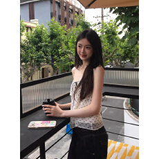 批发法式小资轻纱波点系带吊带背心女夏季新款透气别致内穿外穿小上衣
