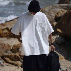 批发｜现货纯棉200g｜夏季新款高级口袋设计纯色五分袖高级<b class='q'>短袖</b>上衣男