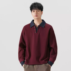 批发｜现货复合360g｜翻领假两件<b class='q'>卫衣</b>男黑色拼接休闲<b class='q'>长袖</b>百搭春季上衣