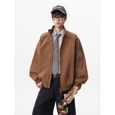 批发大码秋冬新款夹克防风高级帅气美式纯色拉链开衫外套设计时尚复古
