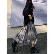 批发雪纺渐变印花油画<b class='q'>半身裙</b>女夏季新款复古扎染中<b class='q'>长款</b>显瘦设计感伞裙