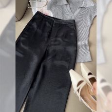 批发黑色冰丝缎面<b class='q'>西装</b>长裤女2026年夏季新款宽松垂感百搭直筒阔腿裤子