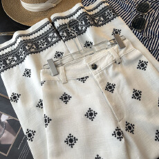 批发2026夏季新款时尚高腰阔腿裤女薄款显瘦复古刺绣休闲宽松直筒裤女