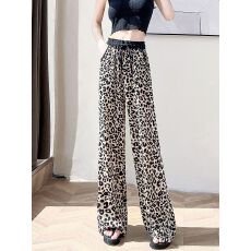 批发豹纹冰丝印花阔腿裤女2026新款抖抖凉凉裤雪纺抽绳高腰垂感拖地裤