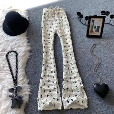 批发新中式蝴蝶结微喇裤女夏季薄新款高腰修身显瘦直筒垂感休闲喇叭裤