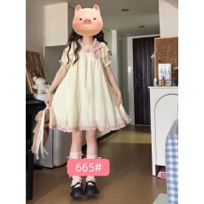 批发夏季新品甜美可爱减龄蝴蝶结拼接设计<b class='q'>泡泡袖</b><b class='q'>连衣裙</b>宽松遮肉短裙女