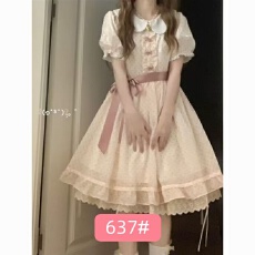 批发甜美<b class='q'>可爱</b>学院风娃娃领碎花<b class='q'>连衣裙</b>女夏季新款收腰显瘦泡泡袖公主裙