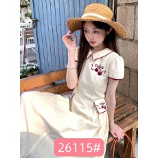 批发樱桃少女韩系甜美温柔刺绣连衣裙夏季新款收腰显瘦设计感百搭裙<b class='q'>子</b>