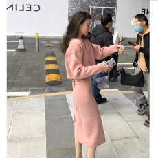 批发早秋<b class='q'>冬</b>季名媛气质御姐轻熟小香风针织毛衣吊带连衣裙子两件套装女