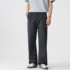 批发黑色凉感冰丝<b class='q'>休闲</b>裤男夏薄款透气速干通勤宽松垂感直筒老钱风西裤