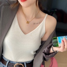 批发领针织吊带<b class='q'>女</b>夏季外穿打底背心设计感小众性感<b class='q'>西服</b>内搭修身上衣 h