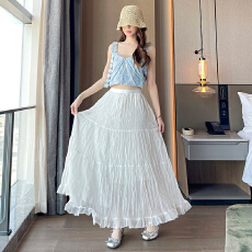 批发实拍2026法式纱<b class='q'>半身裙</b>夏季新款蛋糕裙高腰长裙a字蓬松皱皱大摆裙