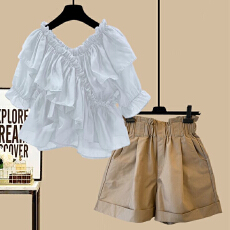 批发大码女装夏季新款微胖mm法式洋气显瘦百搭雪纺衫休闲<b class='q'>短裤</b>两件套装