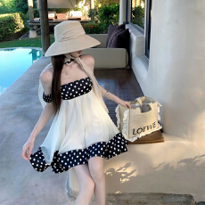 批发小个子蓬蓬<b class='q'>可爱</b>娃娃裙波点<b class='q'>连衣裙</b>夏网纱拼接A字抹胸不规则短裙子