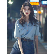 批发法式别致独特<b class='q'>衬衫</b><b class='q'>上衣</b>轻奢高级感多巴胺小香风蓝色polo领小衫夏季