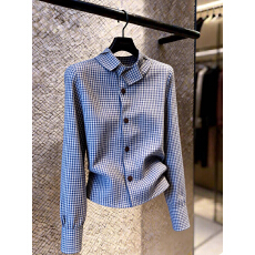 批发通勤风舒适百搭蓝色格子衬衫女2026早春别致<b class='q'>个性</b><b class='q'>时尚</b>气质百搭长袖