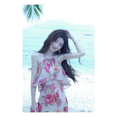 批发SYA奚小西 法式度假鱼尾<b class='q'>连衣</b>裙女夏季挂脖露肩无袖收腰长款裙子