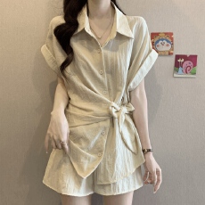 批发韩系巨好看套装女夏显瘦遮肚子减龄大方得体气质一整套短<b class='q'>裤</b>两件套