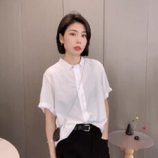 批发清爽风别致短袖<b class='q'>衬衫</b>女士夏季欧货<b class='q'>气质</b>高级感独特洋气休闲百搭上衣