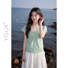 批发法式v领绑带短袖<b class='q'>衬衫</b>女夏季2026新款设计感小众独特别致气质上衣