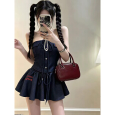 批发甜美风设计感系带<b class='q'>抹胸</b>上衣女夏季半身裙裤两套