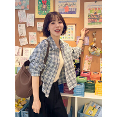 批发2026新款复古格子长袖衬衫小个子早<b class='q'>秋</b>外套女