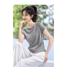 批发2026夏季新款休闲百搭撞色假两件收腰褶皱短袖女T恤