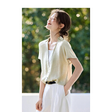 批发26夏含麻透气假两件拼接V领休闲慵懒感<b class='q'>通勤</b>百搭衬衫