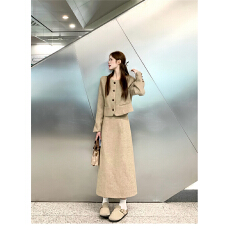 批发2026新款千金小香风西装连衣裙女秋季小个子韩系穿搭一整套装长裙