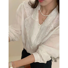 批发白色蕾丝刺绣<b class='q'>长袖</b><b class='q'>衬衫</b>女2026新款轻薄防晒<b class='q'>衬衣</b>高级独特别致小上衣