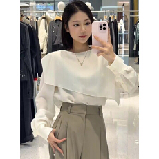 批发时装2026春慵懒风荷叶边假两件长袖<b class='q'>衬衫</b>女<b class='q'>气质</b>宽松上衣