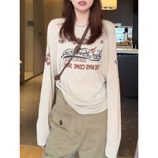 批发纯棉<b class='q'>大码</b>韩版字母印花长袖上衣女2026秋冬新款宽松显瘦<b class='q'>时尚</b>上衣女