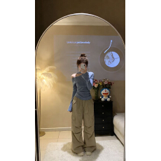 批发法式高级感挂脖飘带天蓝色上衣女早春甜辣一字露肩<b class='q'>长袖</b>针织两件套