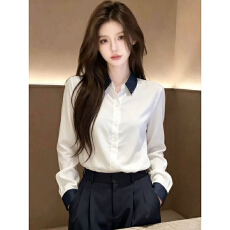 批发通勤穿搭翻领白<b class='q'>衬衫</b><b class='q'>长袖</b>早秋女装2026新款设计感法式小资漂亮上衣
