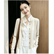批发法式老钱风半高领<b class='q'>棉麻</b>衬衫拼接针织开衫女春秋假两件外搭气质<b class='q'>上衣</b>