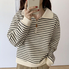批发polo领卫衣女2026<b class='q'>春</b>秋季小个子短款外套条纹长袖上衣套头衫上衣潮