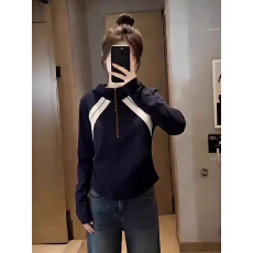批发韩版气质撞色显瘦连帽卫衣女装2026<b class='q'>春</b>季休闲百搭长袖上衣拉链修身