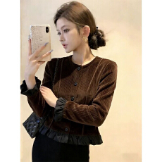 批发韩版<b class='q'>通勤</b>气质女人味灯芯绒外套女2026年秋时尚文艺百搭荷叶边开衫
