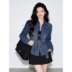 批发复古洗水蓝色<b class='q'>牛仔</b><b class='q'>衬衫</b>女2026年春季新款收腰系带显瘦气质通勤上衣