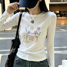批发深紫色正肩长袖纯棉T恤女早秋季圆领修身显瘦百搭<b class='q'>打底衫</b>小众上衣